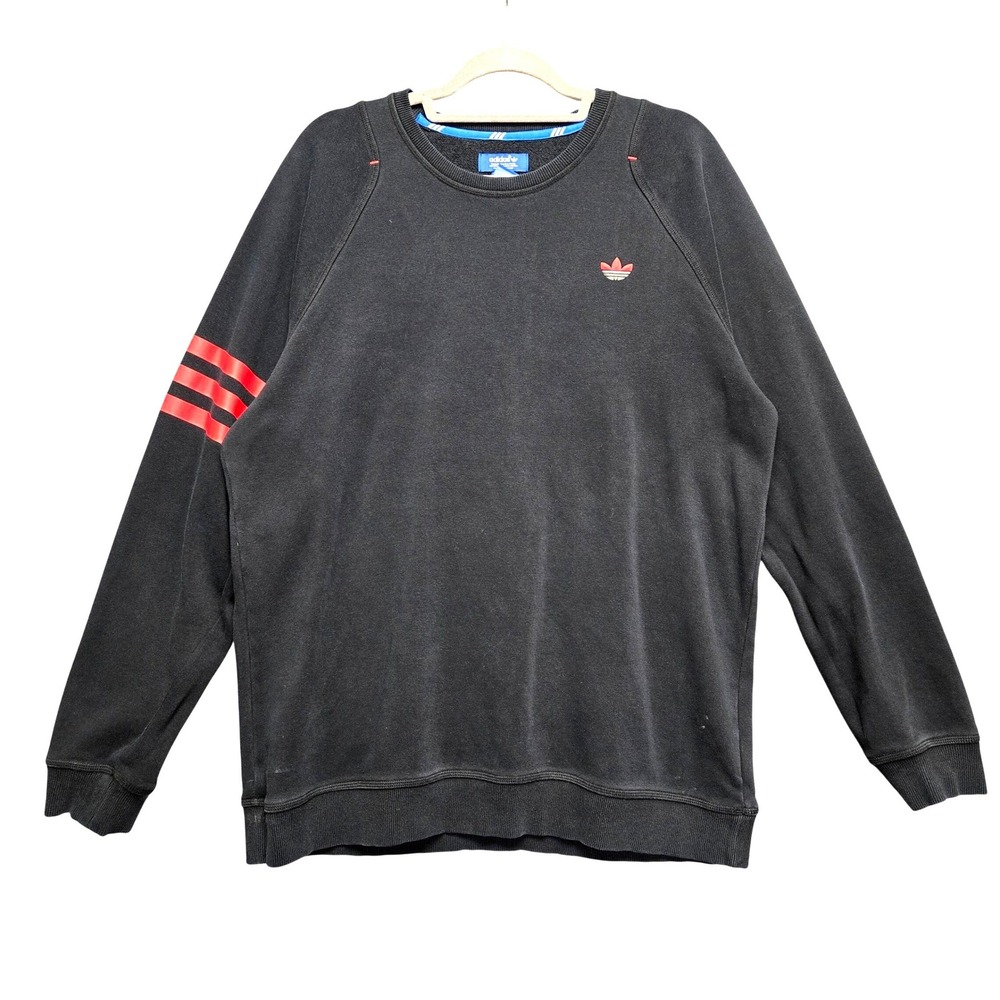 Adidas Originals Sweatshirt XL Black Red Trefoil‎ 3-Stripe Crewneck Pullover